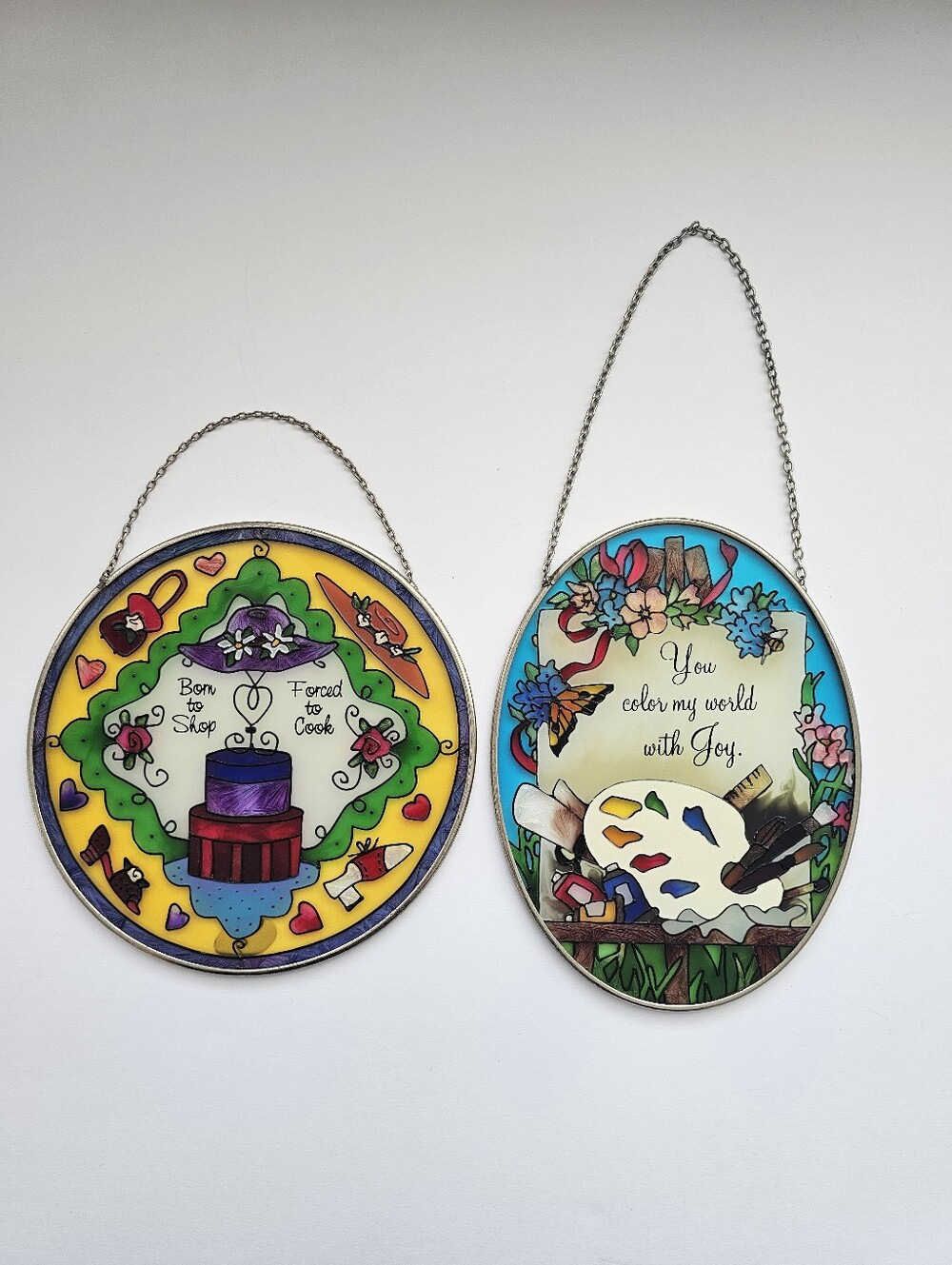 Lot of 2 Vintage Joan Baker Designs Hand-Painted Glass Suncatchers​